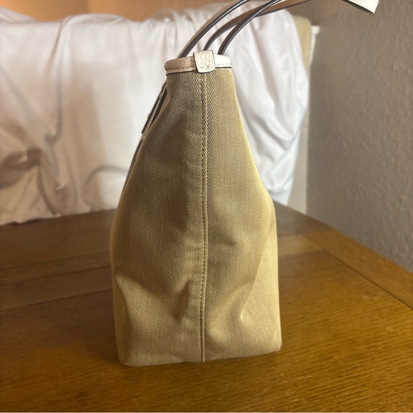 Coach horse and carriage New York Olive Green Canvas Striped Bag Leather Handles - Picture 2 of 9